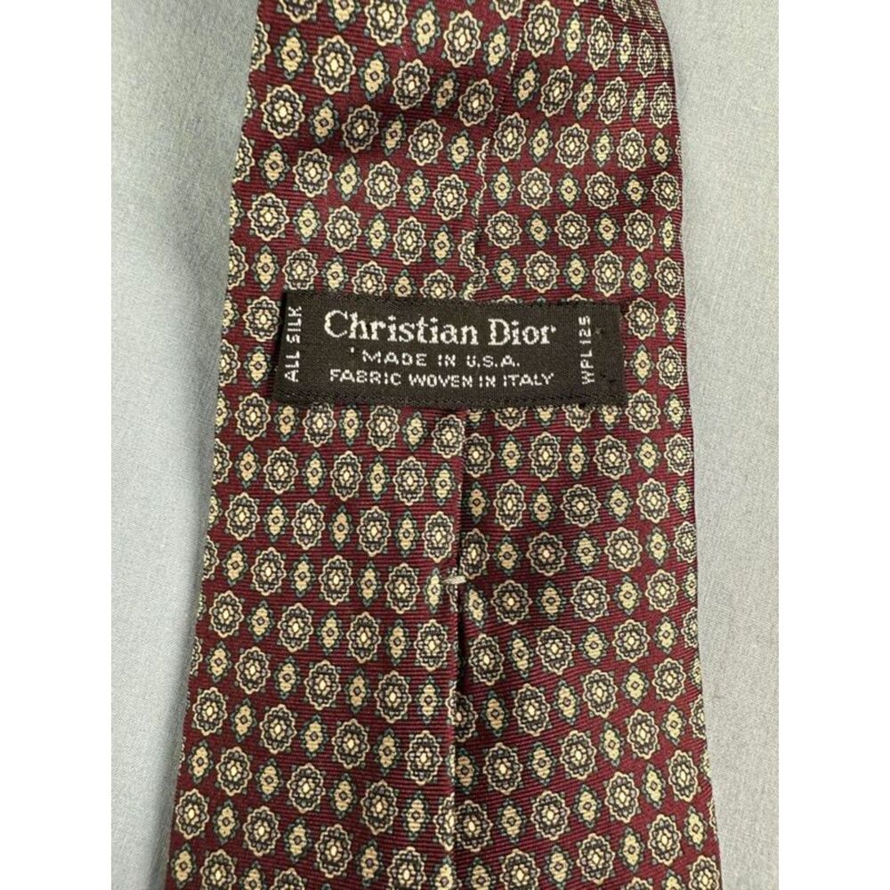 Christian Dior Men's All Silk Printed Woven Neck Tie Burgundy - Picture 4 of 5